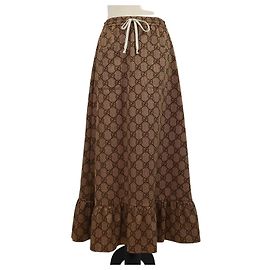Falda midi Gucci de jersey GG marrón con dobladillo volantes