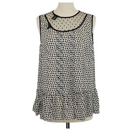 Top sin mangas plisado con estampado de lazo en algodón negro/blanco Red Valentino