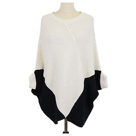 Sweater Poncho de Malha Maje Branco/Preto