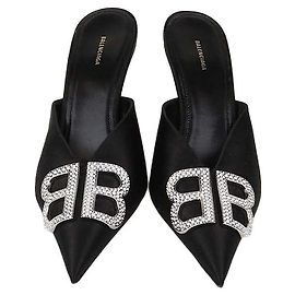 Mules BB Balenciaga in raso nero e cristalli