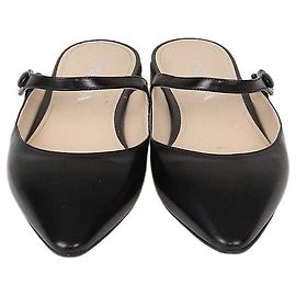 Prada Black Glazed Leather Mary Jane Flat Mules