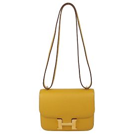 Hermès Borsa Mini Constance Hermes in pelle Epsom Jaune Amber