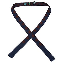 Sciarpa in seta Lanvin blu navy/rosso con decorazioni in cristallo