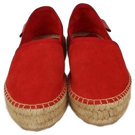 Love Moschino Red Suede Platform Espadrille Flats