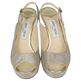 Sandali platform slingback Jimmy Choo in tessuto Lurex dorato