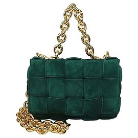 Borsa a catena Cassette imbottita in suede Intreccio verde Bottega Veneta