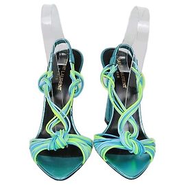 Saint Laurent Cerulean/Giallo Fluo Rubber Gippy Slingback Sandals