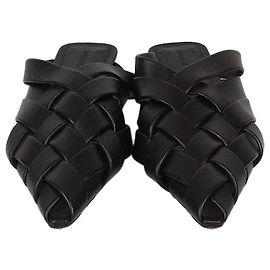 Bottega Veneta Alfie Flache Mules aus geflochtenem schwarzem Leder