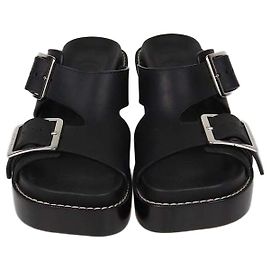 Loewe Ease Leder-Schlappen mit doppelter Schnalle in Schwarz