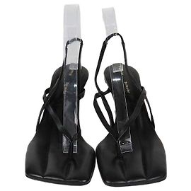 Sandali Slide Thong Quadrati in Pelle Nera Proenza Schouler