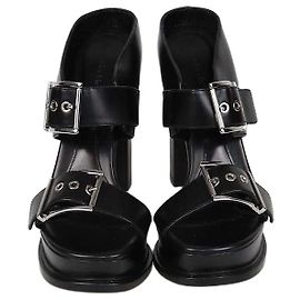 Alexander McQueen Plateausandalen aus schwarzem Leder mit Doppelverschluss