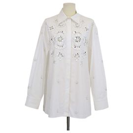 Camicia a maniche lunghe Valentino in cotone bianco ricamata e decorata