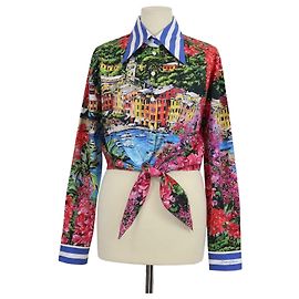 T-shirt in jersey di cotone stampata Portofino multicolore Dolce & Gabbana