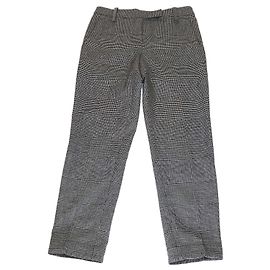 Pantaloni skinny Brunello Cucinelli in lana grigia a quadri con vita perlinata
