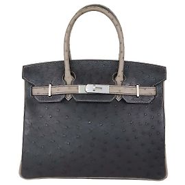 Hermès Sac Birkin 30 Hermes Autruche Black/Gris Agate Palladium Brossé Special Order