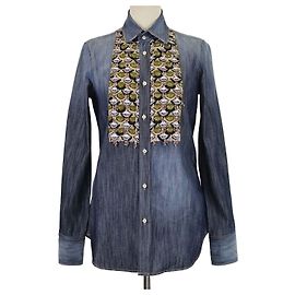 Dsquared2 Langarmshirt aus blauem Denim mit Perlenverzierung