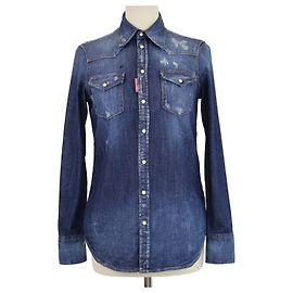 Camisa de manga larga Dsquared2 de denim azul lavado y desgastado