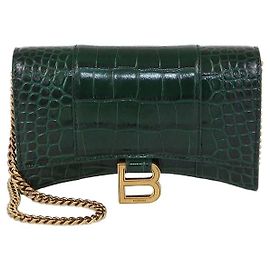 Balenciaga Hourglass Wallet on Chain aus grünem Krokoprägeleder