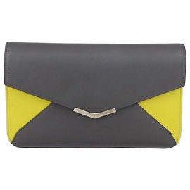 Clutch a busta 2Jours in pelle grigio/giallo Fendi
