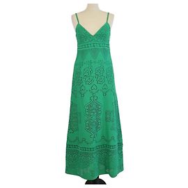 Vestido longo sem mangas Valentino em renda de algodão verde