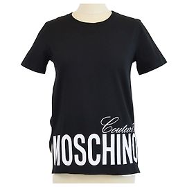Camiseta de cuello redondo en algodón negro con estampado de logo Moschino Couture