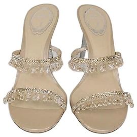 Mules Chandelier in raso nude e strass Rene Caovilla