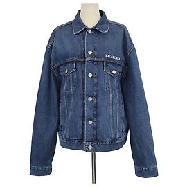 Balenciaga Oversized Jacke aus dunkelblauem Denim mit besticktem Logo