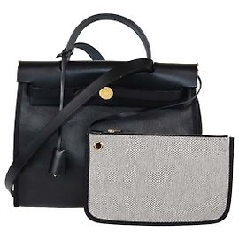 Hermès Borsa Hermes Herbag Zip Sellier 31 in canvas rivestito nero e pelle