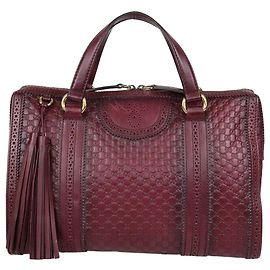 Borsa Boston Gucci Duilio Brogue in pelle Microguccissima bordeaux