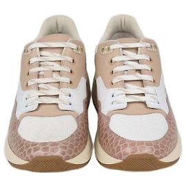Sneakers basse Cosma in pelle e mesh beige/bianco Salvatore Ferragamo