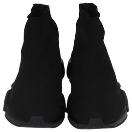 Balenciaga Speed Trainer High Top Sneaker aus schwarzem Strickstoff