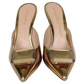 Mules Jaipur in pelle dorata e cristalli Gianvito Rossi