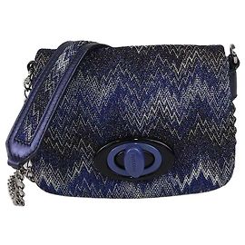 Borsa crossbody Missoni in tessuto Lurex blu metallizzato e pelle con stampa zigzag