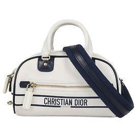 Christian Dior Micro Dior Vibe Bowling Bag aus Leder in Weiß/Navyblau