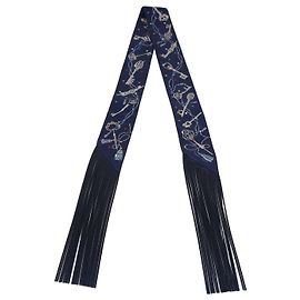 Hermès Hermes Bleu Marine Silk Les Cles a Pois Leather Fringes Twilly