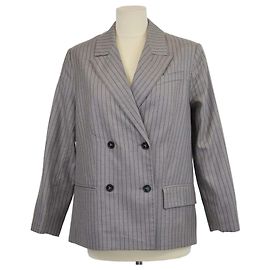 Autre Marque 12 Storeez gestreifter zweireihiger Blazer aus grauer Wolle
