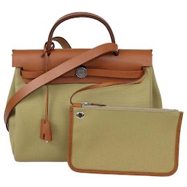 Hermès Hermes Poussiere, Borsa Herbag Zip Retourne 31 in tela e pelle Fauve