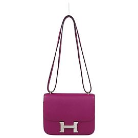 Hermès Sac Constance 18 Hermes en cuir Epsom Rose Pourpre