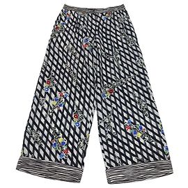 Pantalones anchos estampados de seda blanco/negro Chanel