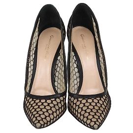 Gianvito Rossi Black Mesh and Leather Cutout Pointed Toe Pumps