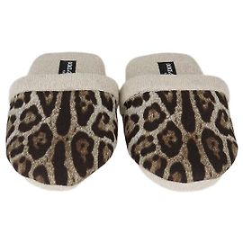 Dolce & Gabbana Hausschuhe aus Baumwolle und Leinen-Frottee mit Leopardenprint in Beige/Braun