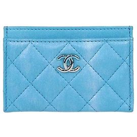 Chanel Blue Iridescent Quilted Leather CC Card Holder