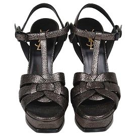 Sandali platform Tribute in pelle craquelé metallizzata Saint Laurent