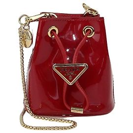 Mini pochette in pelle verniciata rossa Prada