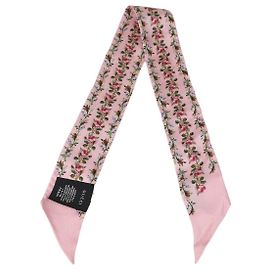 Fita de Twill de Seda Rosa com Estampa de Rosas Gucci