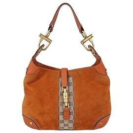 Borsa Jackie Hobo Gucci in camoscio e pelle marrone
