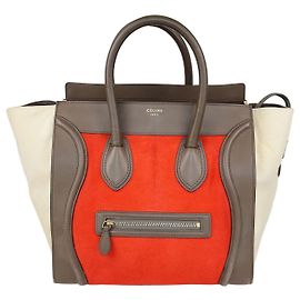 Céline Celine Mini Luggage Tote in pelle e pelo di vitello tricolore