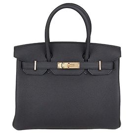 Hermès Borsa Birkin 30 Hermes in pelle Togo nera con hardware oro rosa