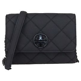 Tory Burch Portafoglio con catena Willa in pelle trapuntata nero opaco