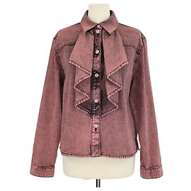 Giacca Chanel a maniche lunghe in denim lavato rosa con fondo a svasatura